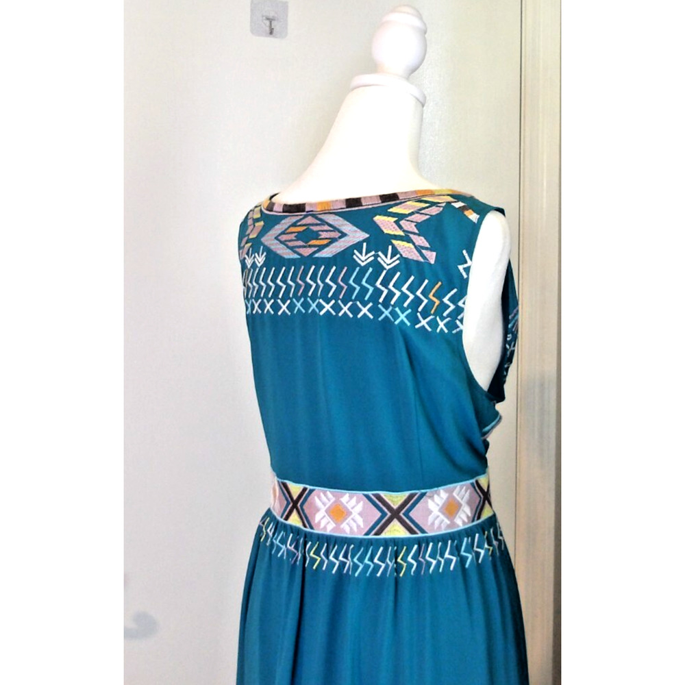 Sundance Teal Blue Embroidered Midi Dress - Picture 5 of 7
